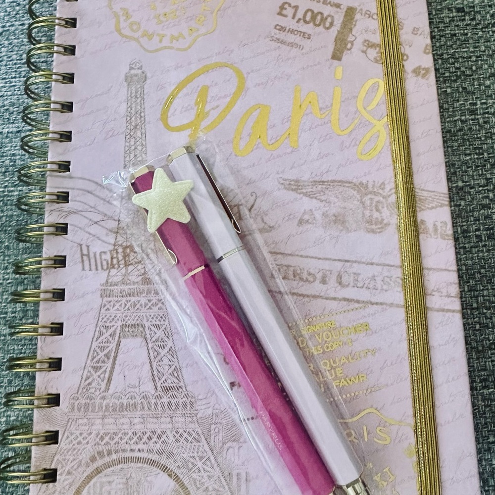 Paris Themed Pink & Gold 320 page Notebook with Papyrus Pink & Gold Pen Set - Picture 15 of 16
